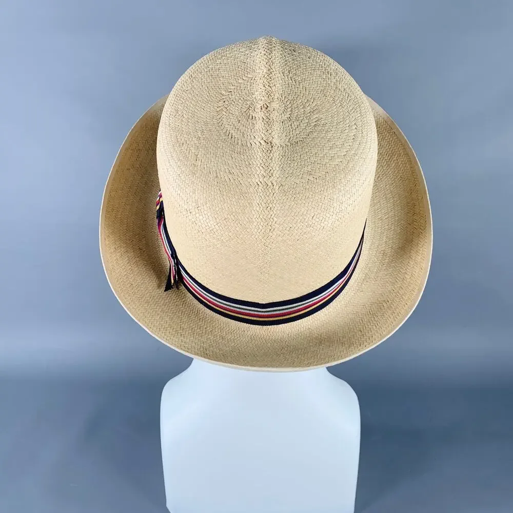 TURNBULL & ASSER Size L Beige Multi Color Woven Ribbon Straw Panama Hat